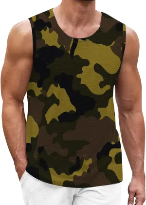 Men's Camo Print Tank Tops Big and Tall Camouflage Wild Sleeveless Vests Drying Athletic Sports Workout Muscle Shirts