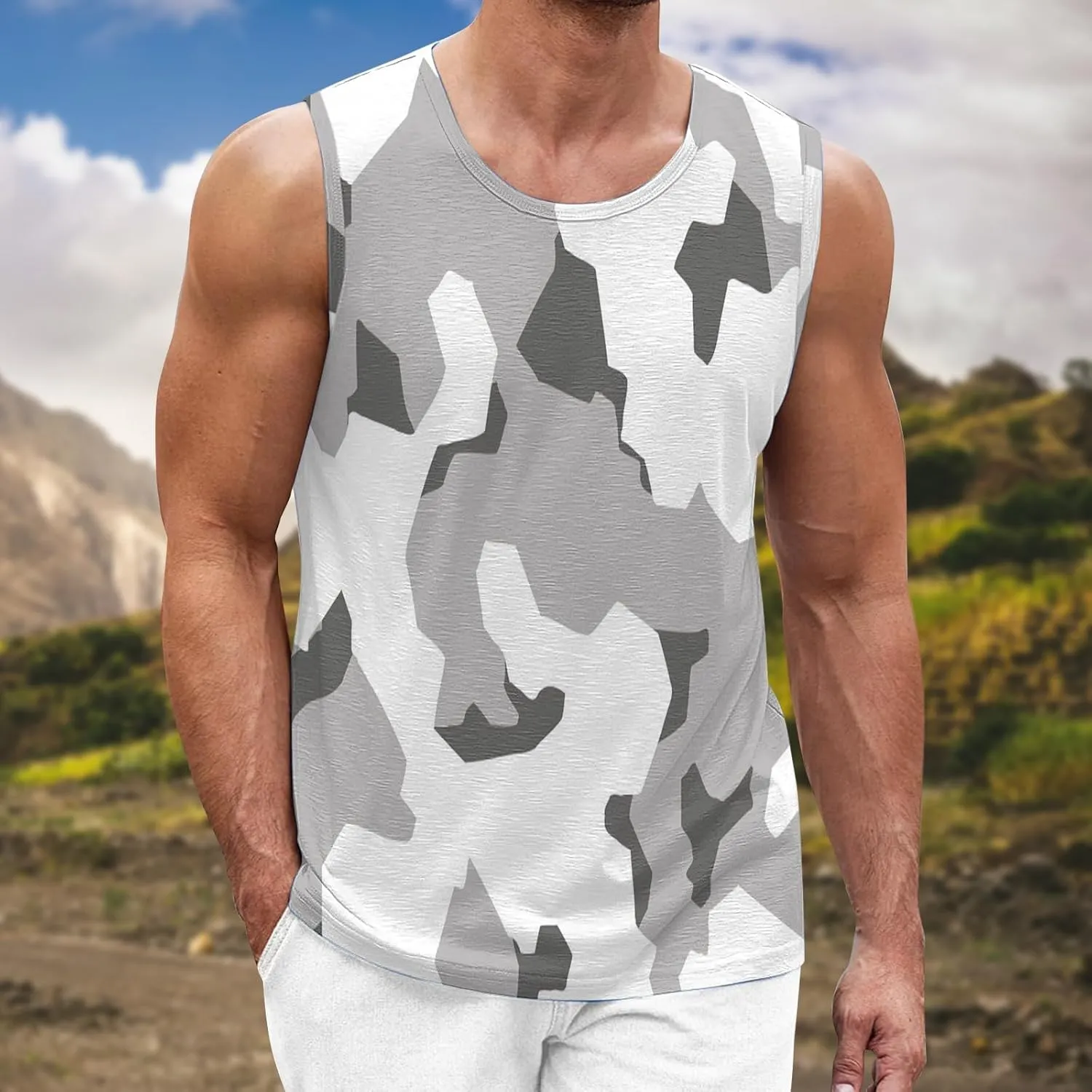 Men's Camo Print Tank Tops Big and Tall Camouflage Wild Sleeveless Vests Drying Athletic Sports Workout Muscle Shirts