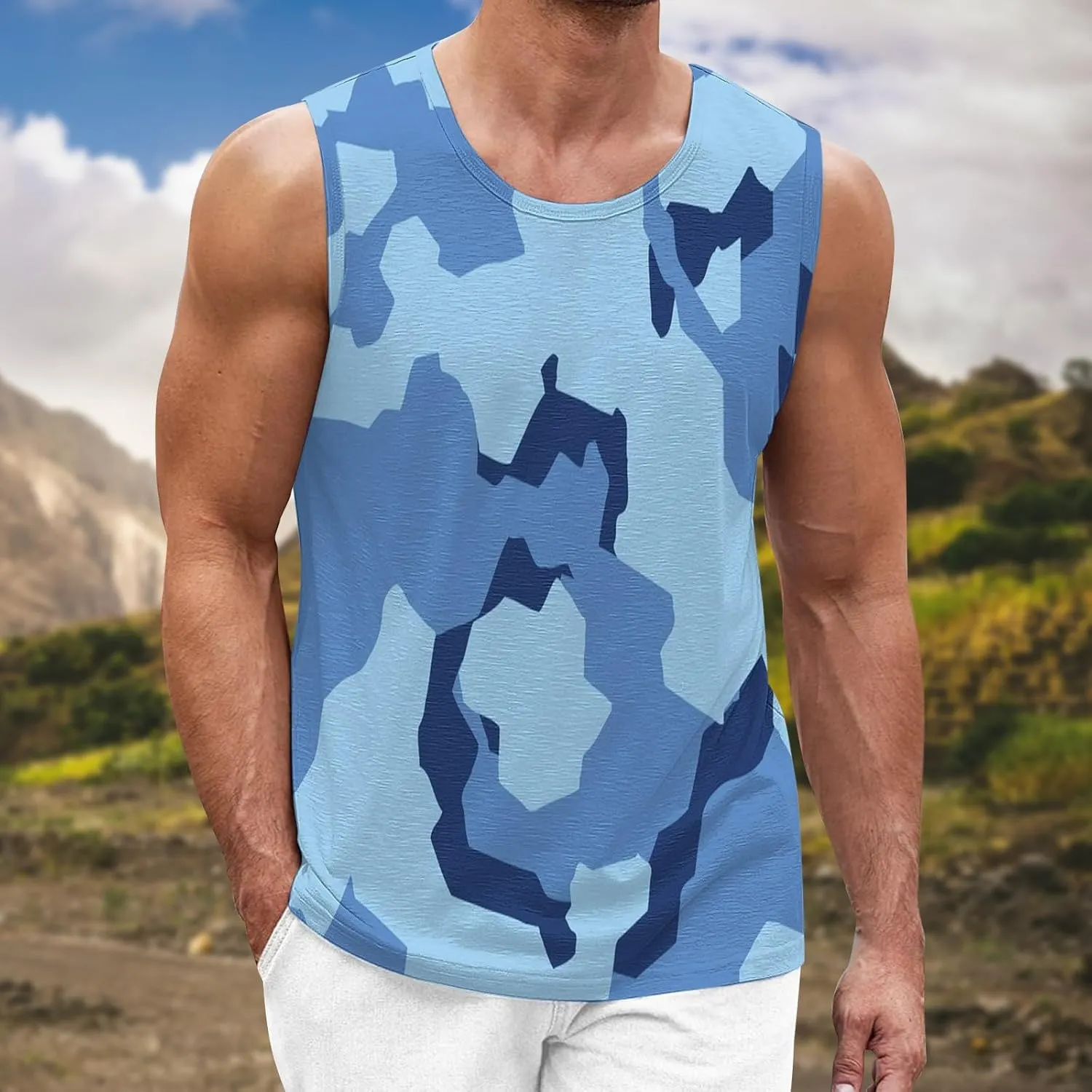 Men's Camo Print Tank Tops Big and Tall Camouflage Wild Sleeveless Vests Drying Athletic Sports Workout Muscle Shirts
