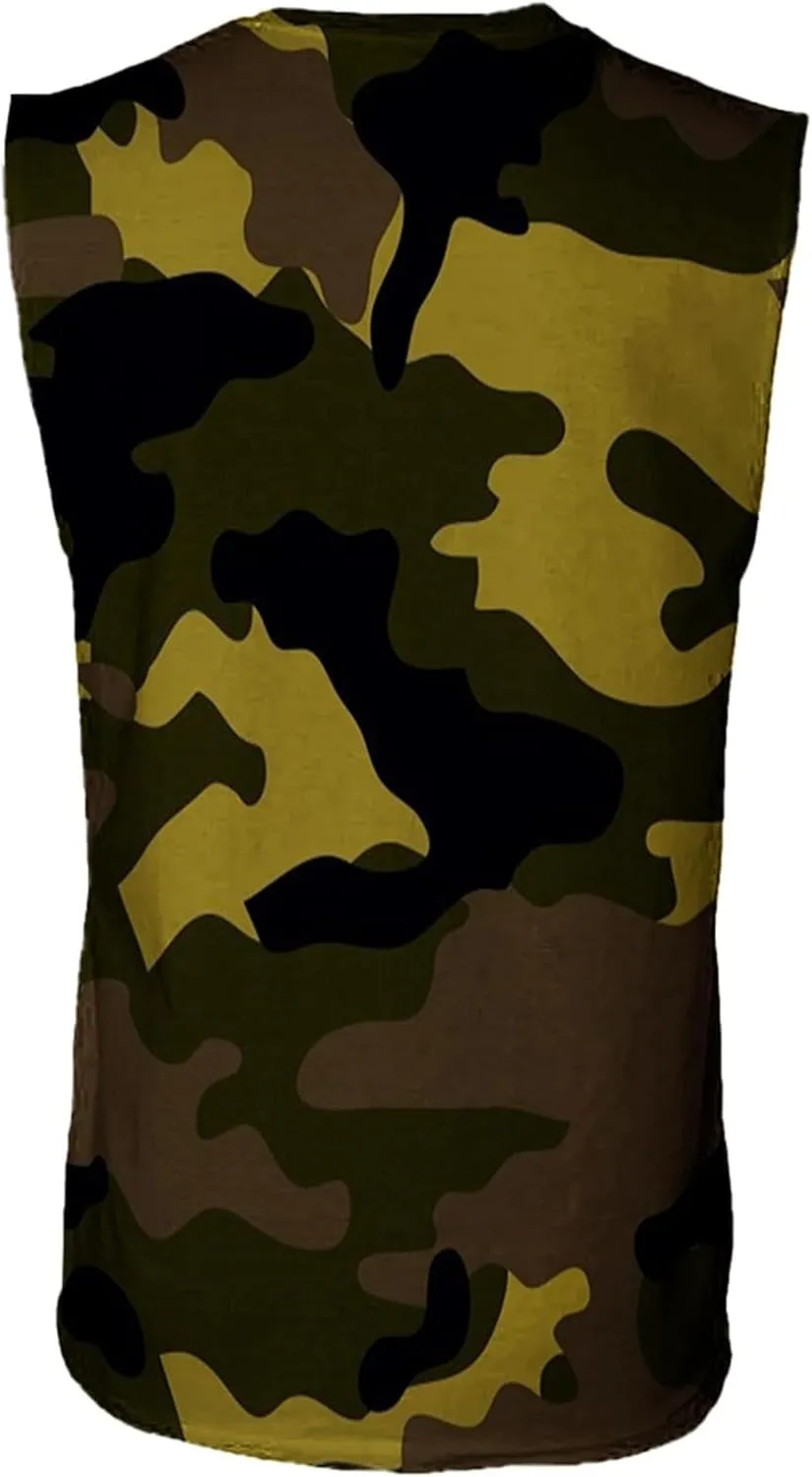Men's Camo Print Tank Tops Big and Tall Camouflage Wild Sleeveless Vests Drying Athletic Sports Workout Muscle Shirts