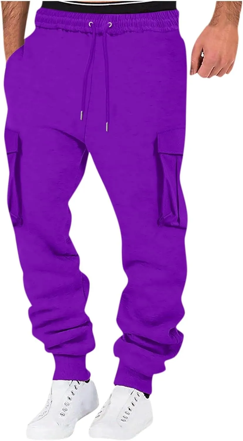 Mens Cargo Pants Relaxed Fit Street Fashion Leisure Loose Sports Running Solid Color Lace Up Pants Gray Sweatpants