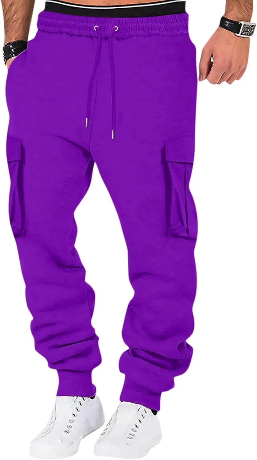 Mens Cargo Pants Relaxed Fit Street Fashion Leisure Loose Sports Running Solid Color Lace Up Pants Gray Sweatpants