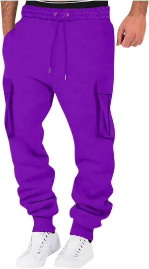 Mens Cargo Pants Relaxed Fit Street Fashion Leisure Loose Sports Running Solid Color Lace Up Pants Gray Sweatpants