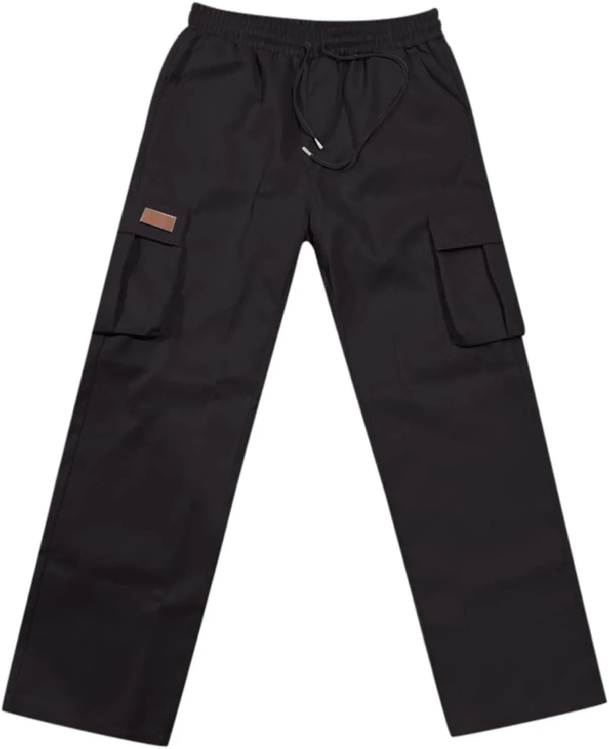 Mens Cargo Pants Work Loose Casual Leggings Solid Casual Streetwear Drawstring Elastic Waist Trousers Pockets