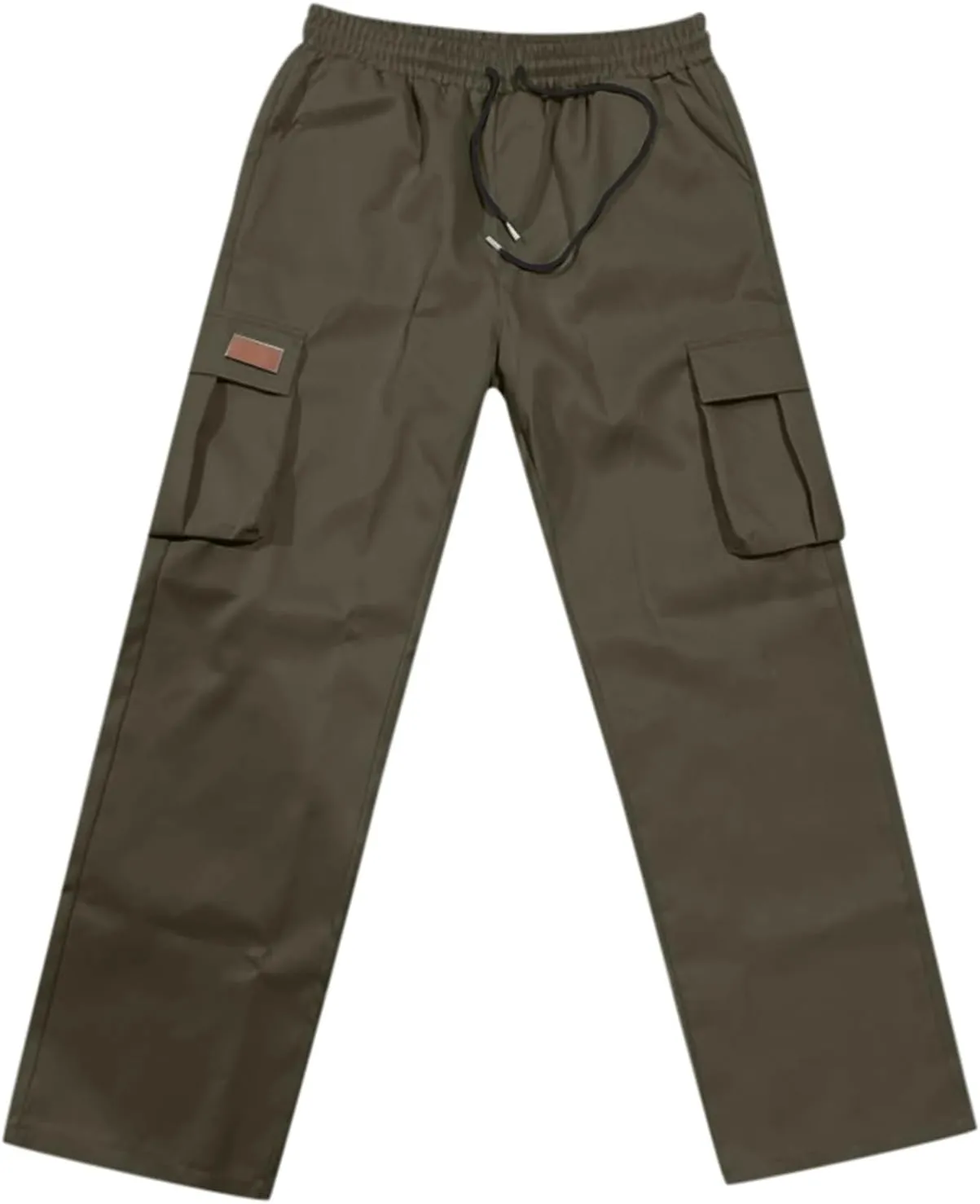 Mens Cargo Pants Work Loose Casual Leggings Solid Casual Streetwear Drawstring Elastic Waist Trousers Pockets