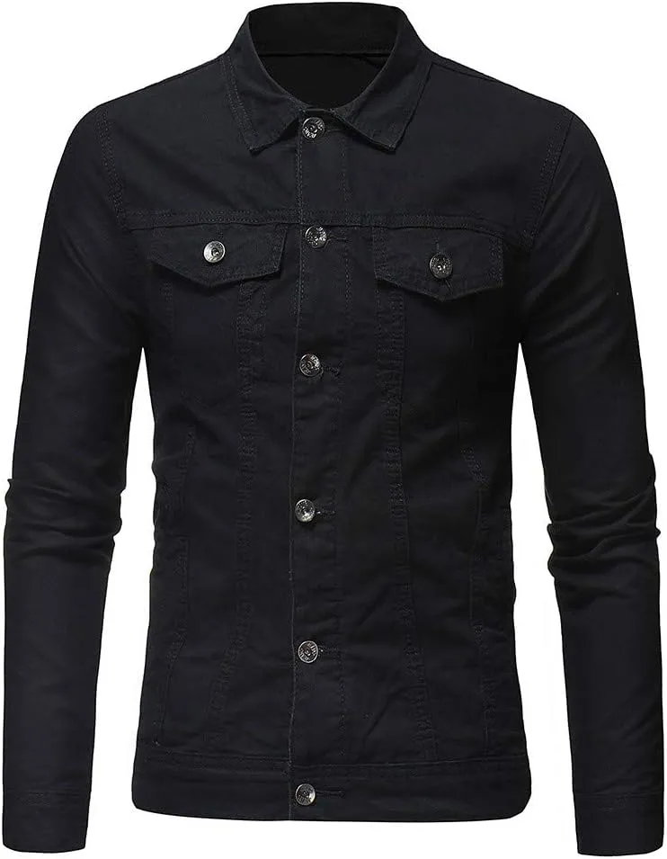 Mens Casual Denim Coats Vintage Distressed Washed Moto Bike Jean Jacket Classic Button Down Trucker Denim Jackets