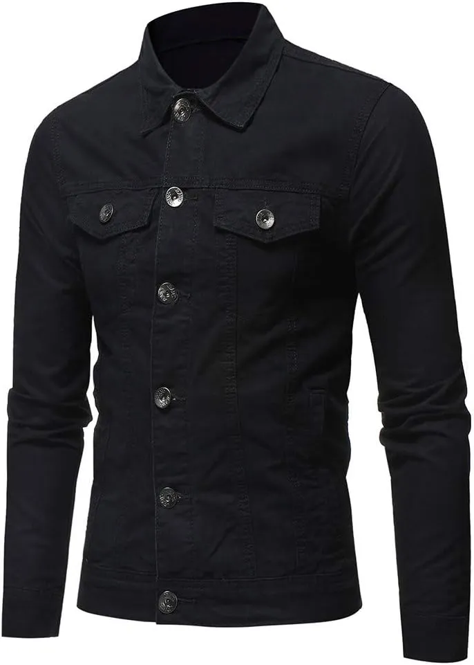 Mens Casual Denim Coats Vintage Distressed Washed Moto Bike Jean Jacket Classic Button Down Trucker Denim Jackets