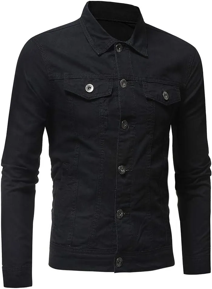Mens Casual Denim Coats Vintage Distressed Washed Moto Bike Jean Jacket Classic Button Down Trucker Denim Jackets