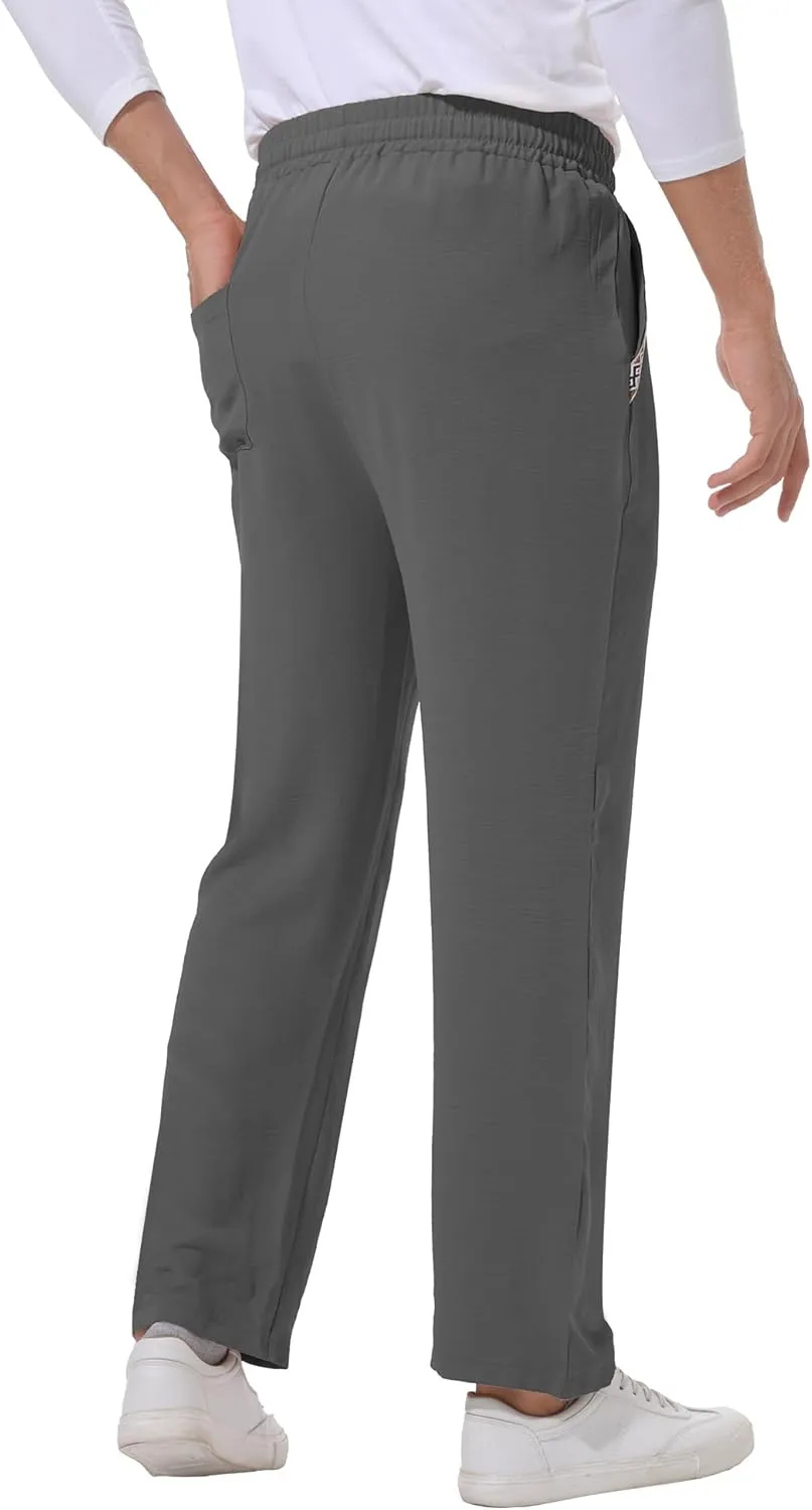 Mens Casual Pants Drawstring Lightweight Lounge Pants Relaxed Fit Stretch Elastic Waist Trousers