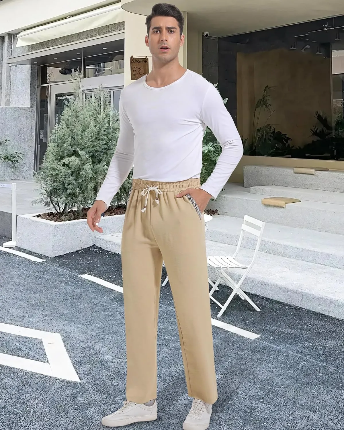 Mens Casual Pants Drawstring Lightweight Lounge Pants Relaxed Fit Stretch Elastic Waist Trousers