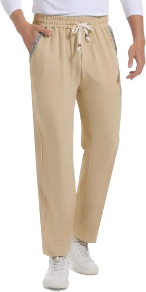Mens Casual Pants Drawstring Lightweight Lounge Pants Relaxed Fit Stretch Elastic Waist Trousers