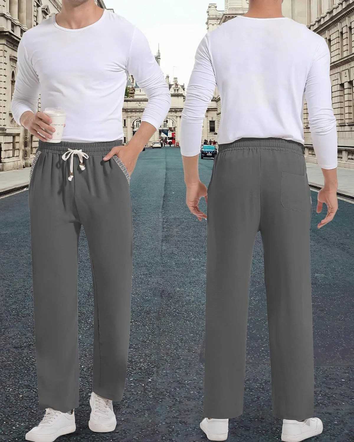 Mens Casual Pants Drawstring Lightweight Lounge Pants Relaxed Fit Stretch Elastic Waist Trousers
