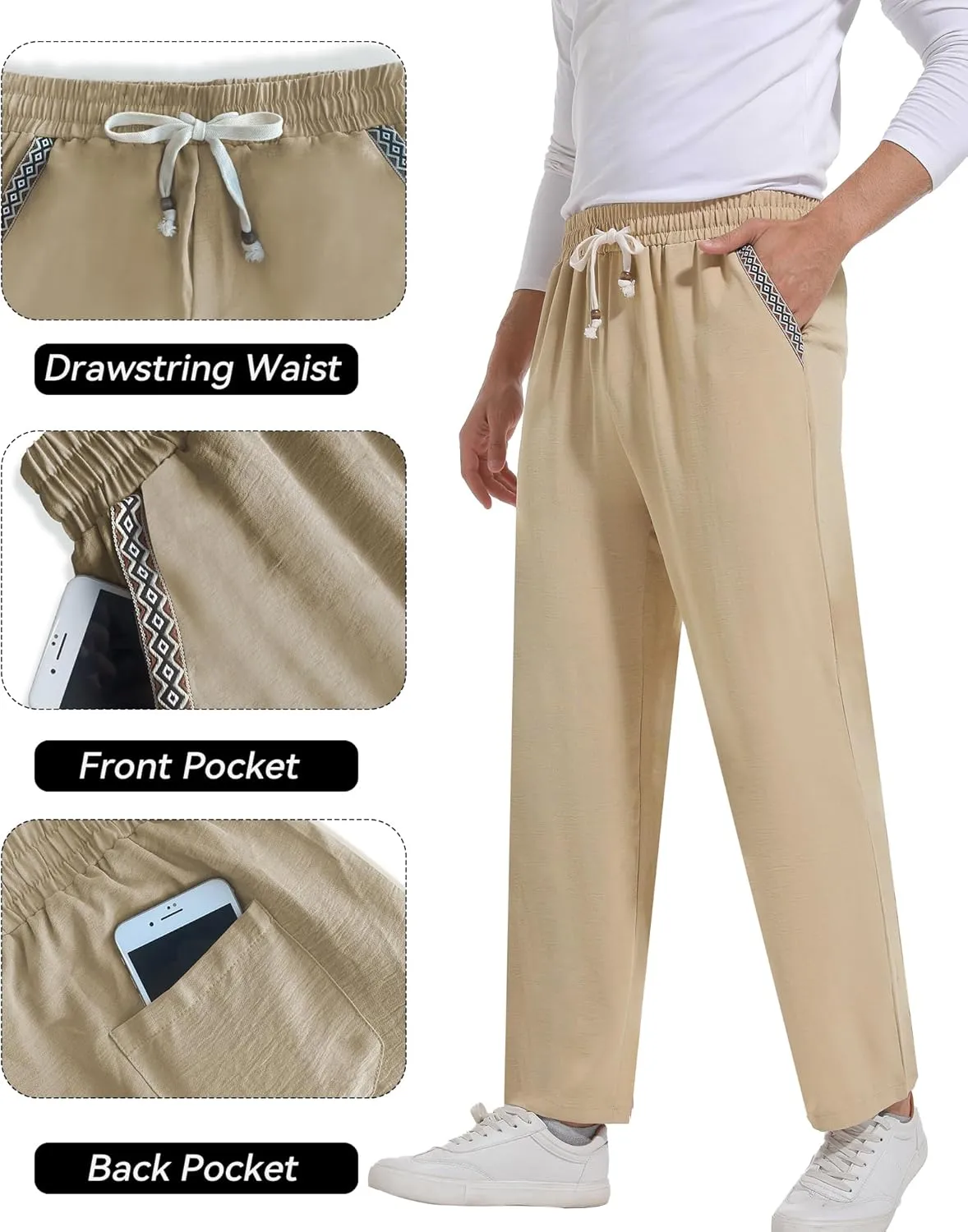 Mens Casual Pants Drawstring Lightweight Lounge Pants Relaxed Fit Stretch Elastic Waist Trousers