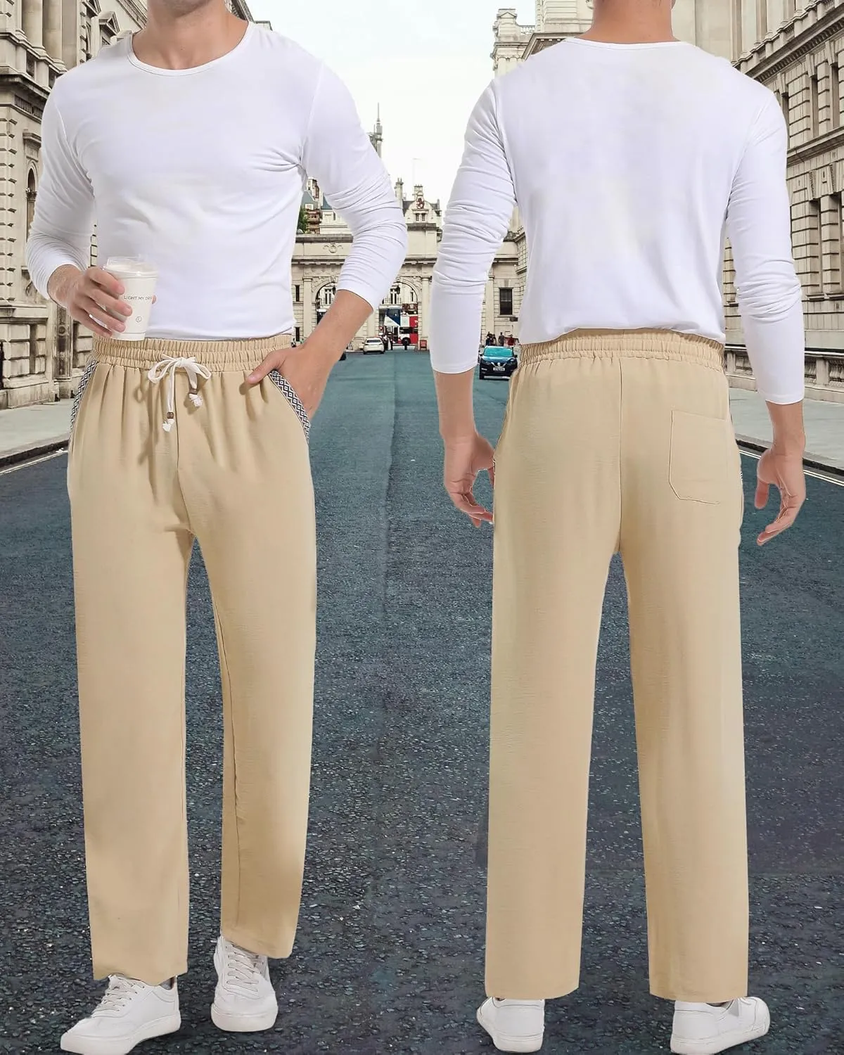 Mens Casual Pants Drawstring Lightweight Lounge Pants Relaxed Fit Stretch Elastic Waist Trousers