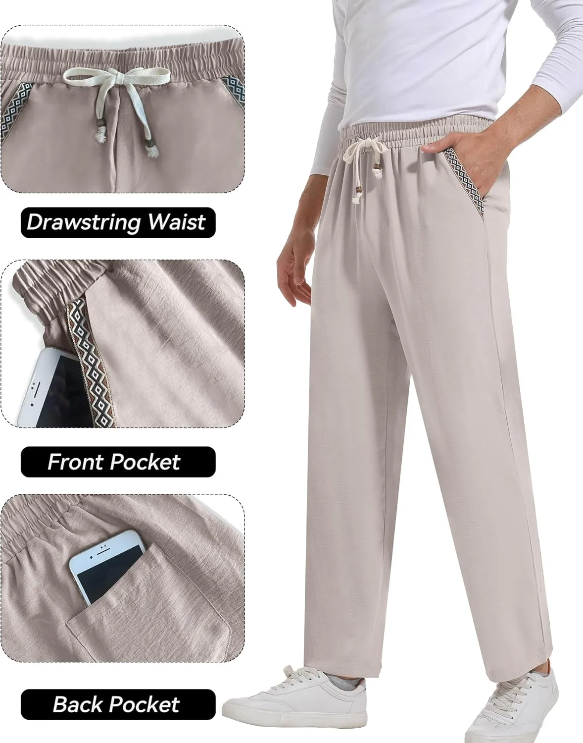 Mens Casual Pants Drawstring Lightweight Lounge Pants Relaxed Fit Stretch Elastic Waist Trousers