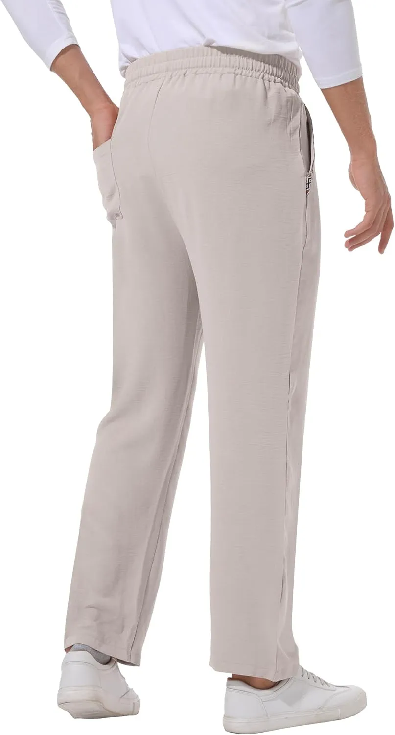 Mens Casual Pants Drawstring Lightweight Lounge Pants Relaxed Fit Stretch Elastic Waist Trousers