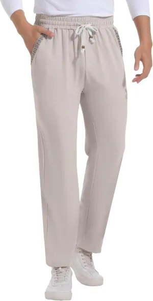 Mens Casual Pants Drawstring Lightweight Lounge Pants Relaxed Fit Stretch Elastic Waist Trousers