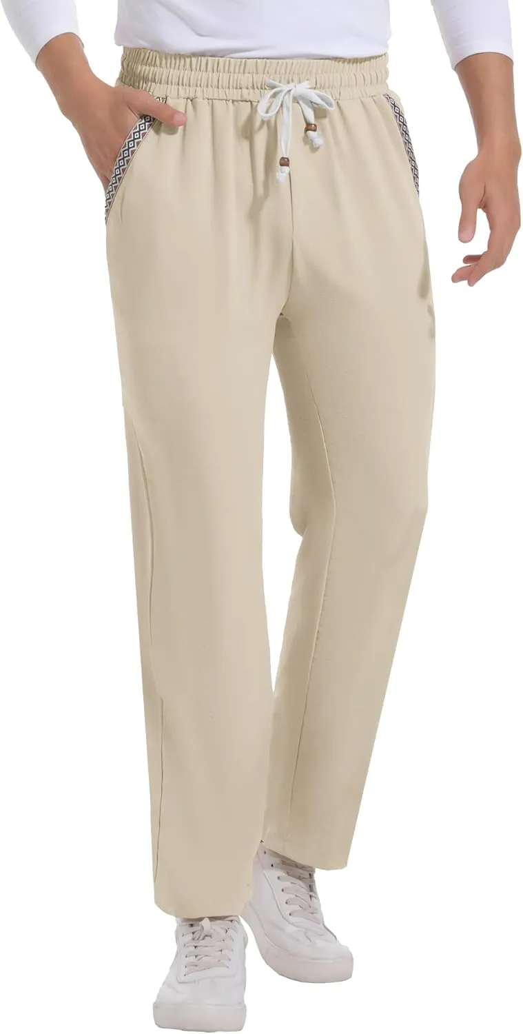 Mens Casual Pants Drawstring Lightweight Lounge Pants Relaxed Fit Stretch Elastic Waist Trousers