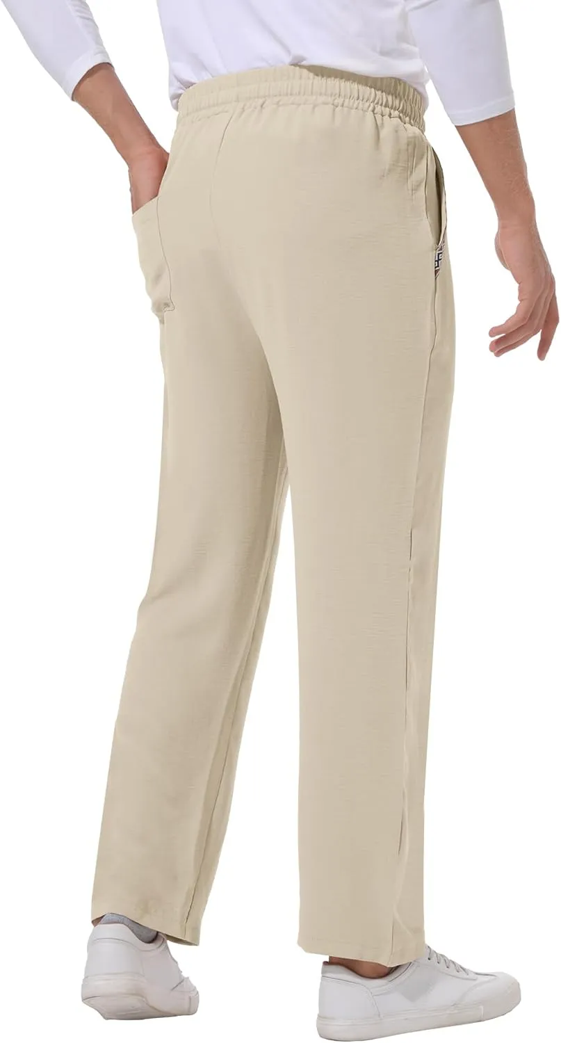 Mens Casual Pants Drawstring Lightweight Lounge Pants Relaxed Fit Stretch Elastic Waist Trousers