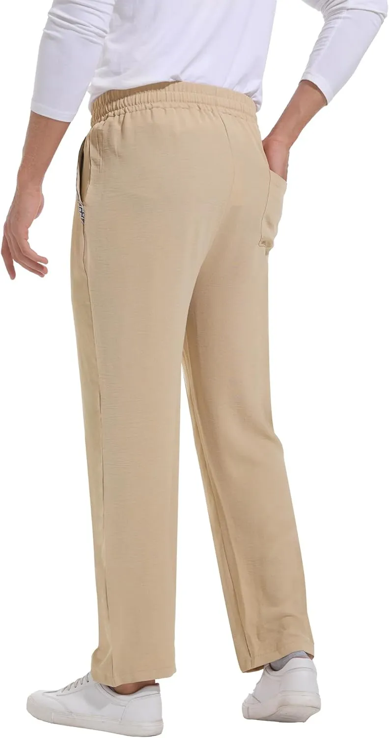 Mens Casual Pants Drawstring Lightweight Lounge Pants Relaxed Fit Stretch Elastic Waist Trousers