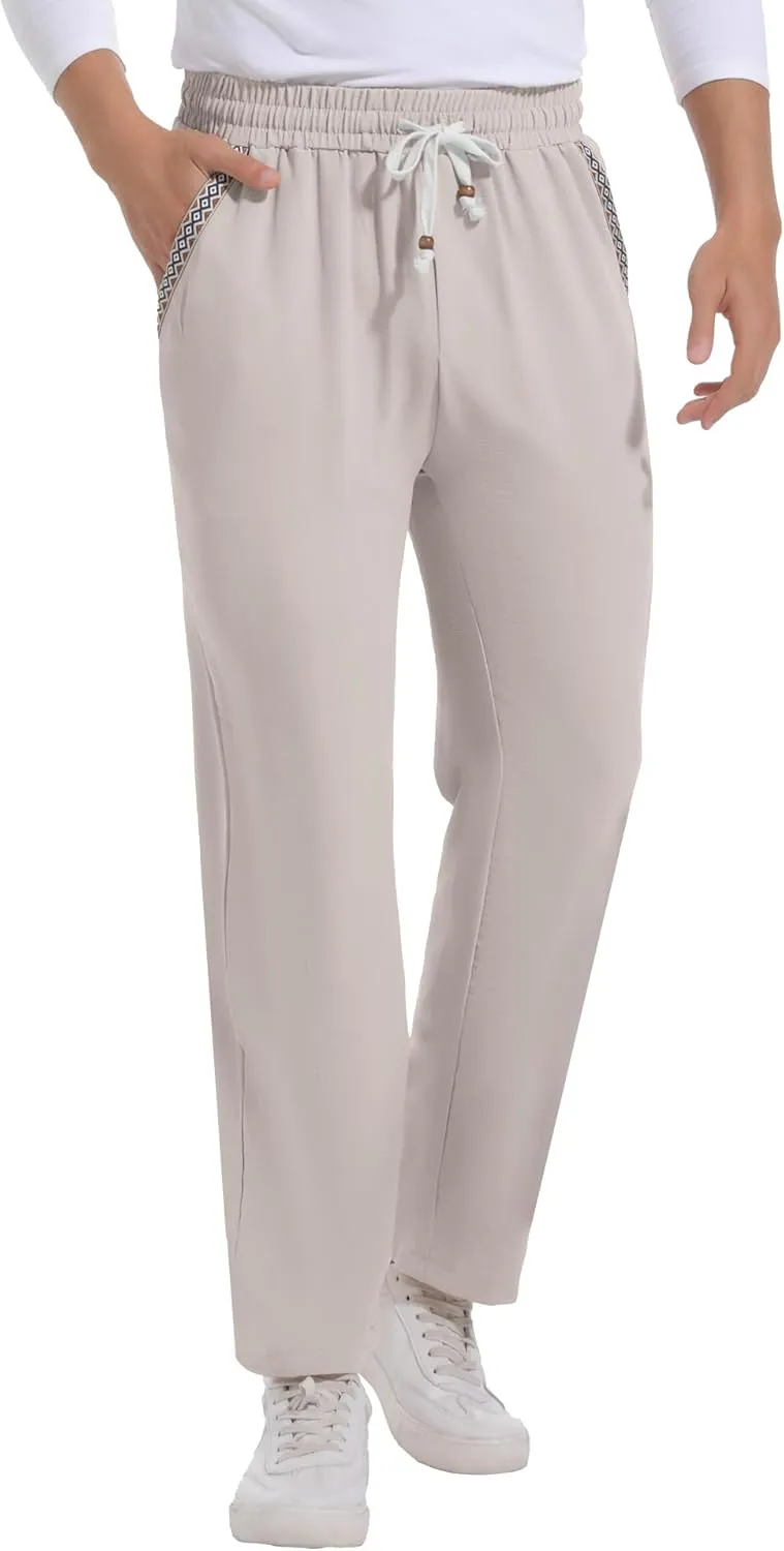 Mens Casual Pants Drawstring Lightweight Lounge Pants Relaxed Fit Stretch Elastic Waist Trousers