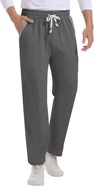 Mens Casual Pants Drawstring Lightweight Lounge Pants Relaxed Fit Stretch Elastic Waist Trousers