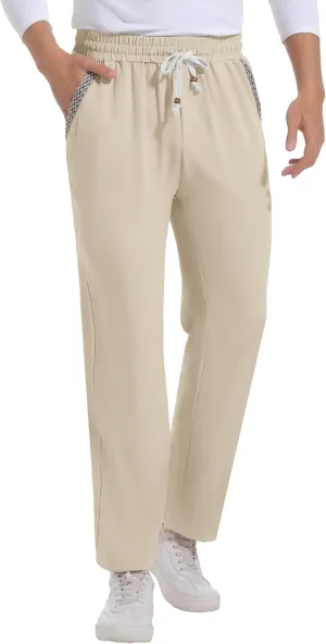 Mens Casual Pants Drawstring Lightweight Lounge Pants Relaxed Fit Stretch Elastic Waist Trousers
