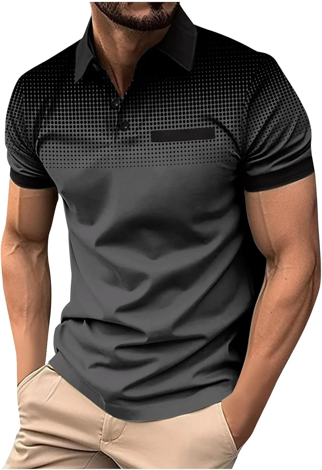 Mens Casual Polo T Shirt Zipper Button Pullover Tops Patchwork Short Sleeve Blouse Classic Golf Shirt