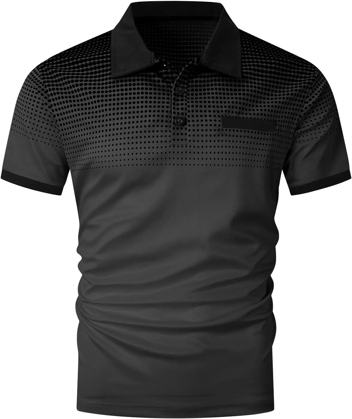 Mens Casual Polo T Shirt Zipper Button Pullover Tops Patchwork Short Sleeve Blouse Classic Golf Shirt