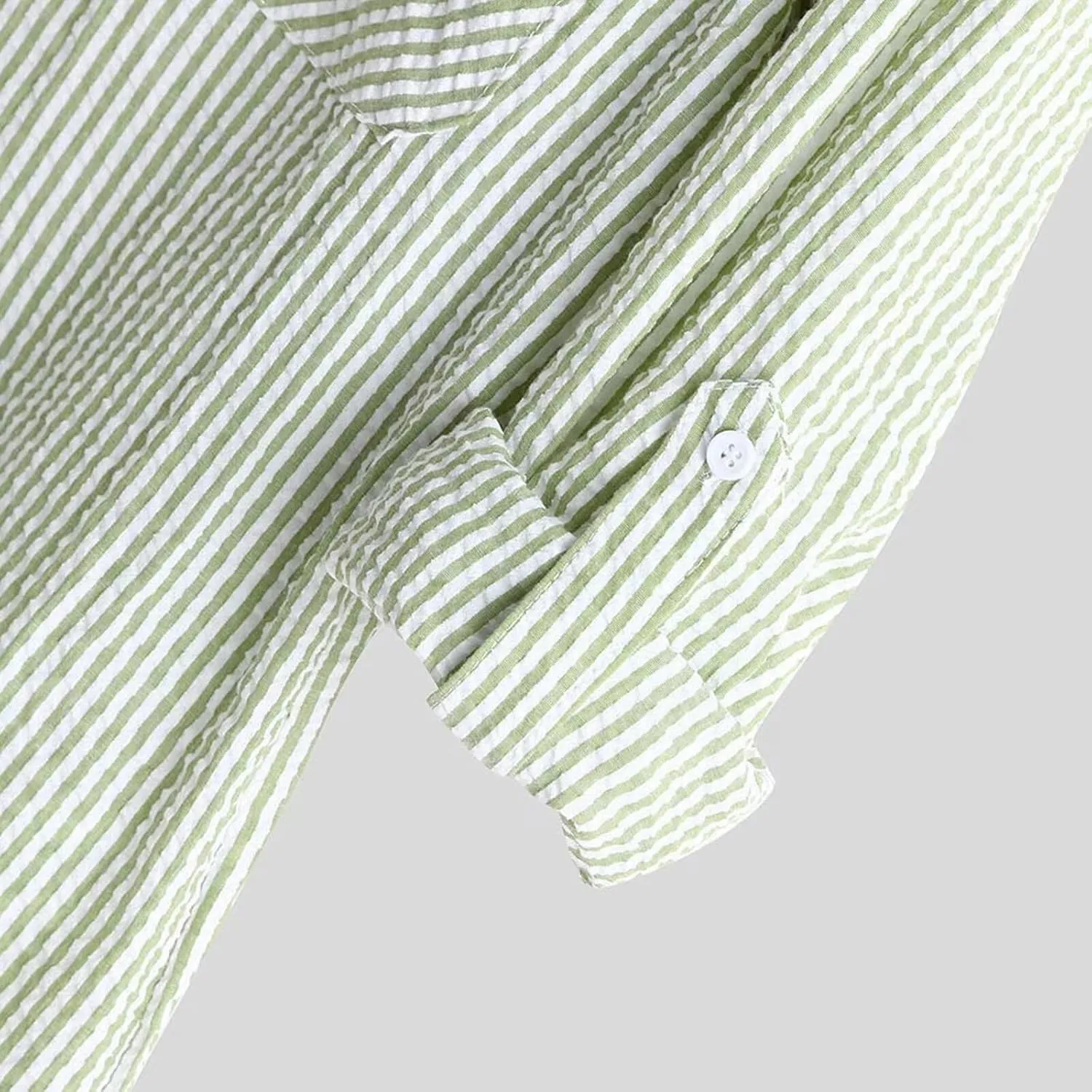 Mens Casual Shirts Striped Linen Roll-Up Long Sleeve V Neck Button Down T Shirt Classic Fit Summer Spring Shirt