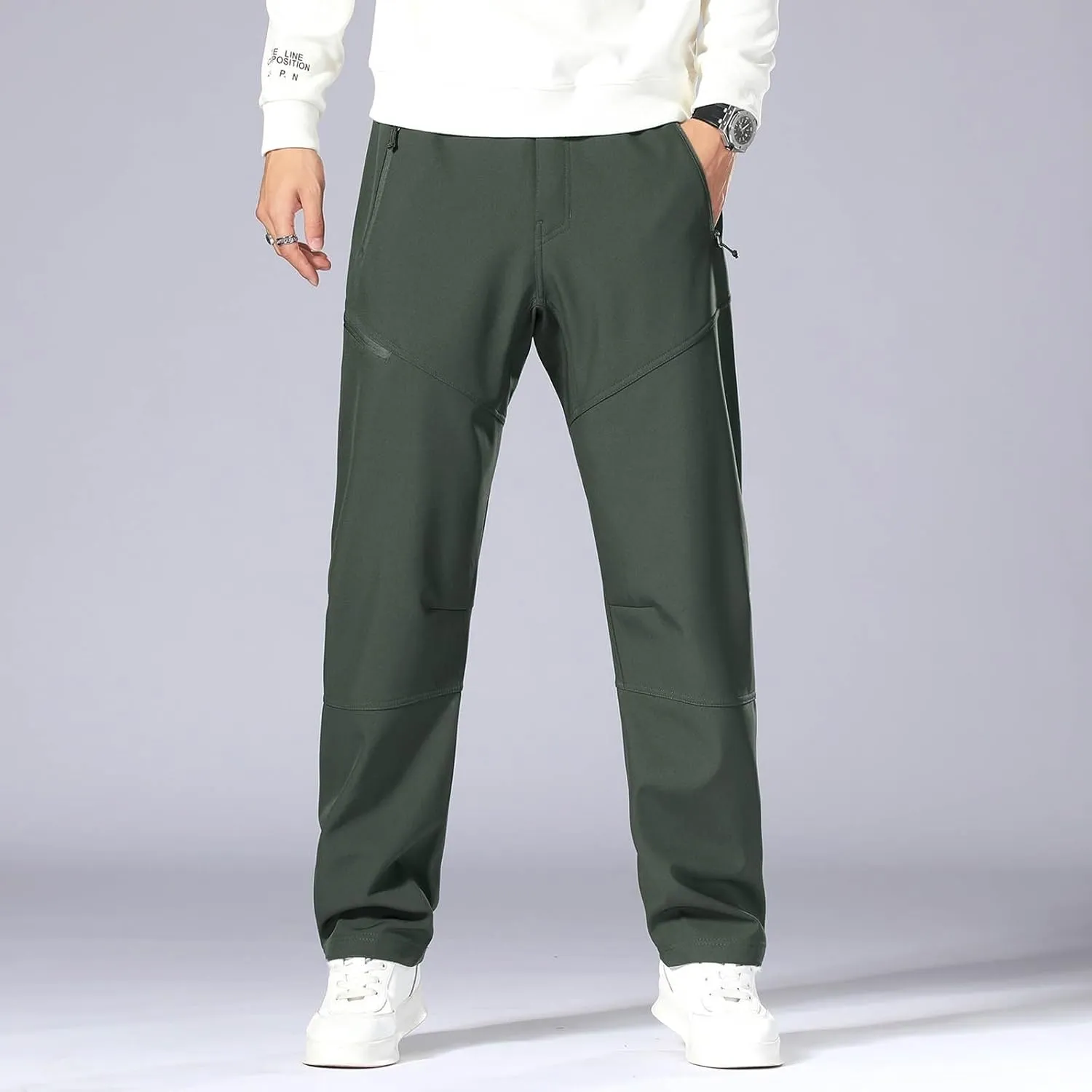 Men's Casual Sports Pants Loose Fit Elastic Waist Patchwork Sweatpants Pants Lightweight Solid Straight Trousers