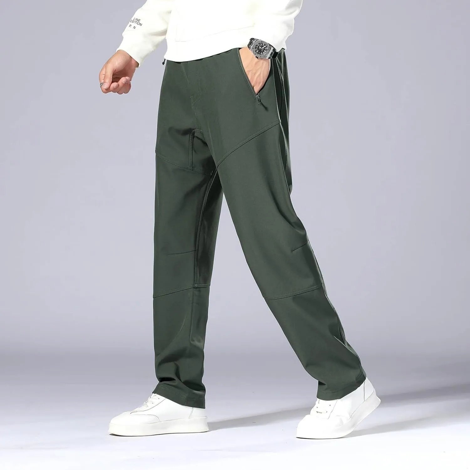 Men's Casual Sports Pants Loose Fit Elastic Waist Patchwork Sweatpants Pants Lightweight Solid Straight Trousers