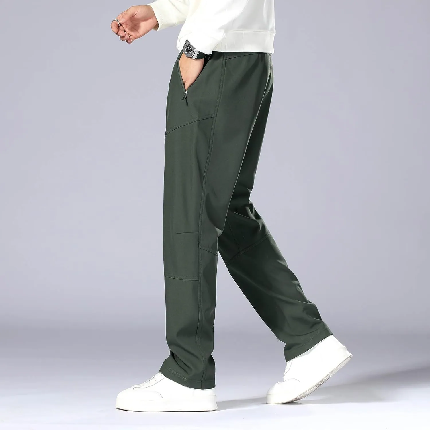 Men's Casual Sports Pants Loose Fit Elastic Waist Patchwork Sweatpants Pants Lightweight Solid Straight Trousers