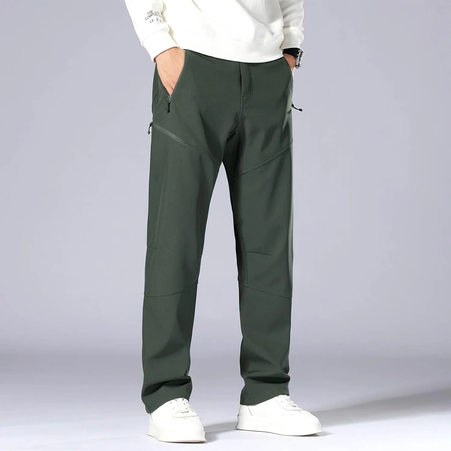 Men's Casual Sports Pants Loose Fit Elastic Waist Patchwork Sweatpants Pants Lightweight Solid Straight Trousers