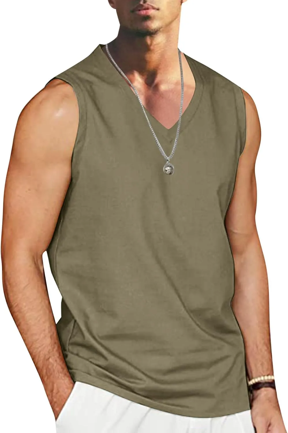 Men's Casual Workout Tank Top Crew Neck Sleeveless Shirts Summer Gym Muscle Fitness Vest Cotton Linen Cut Off Shirt