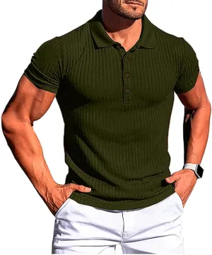 Mens Classic Short Sleeve Polo Shirts Solid Button Down Athletic T Shirts Summer Business Fashion Slim Fit Tops
