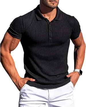 Mens Classic Short Sleeve Polo Shirts Solid Button Down Athletic T Shirts Summer Business Fashion Slim Fit Tops