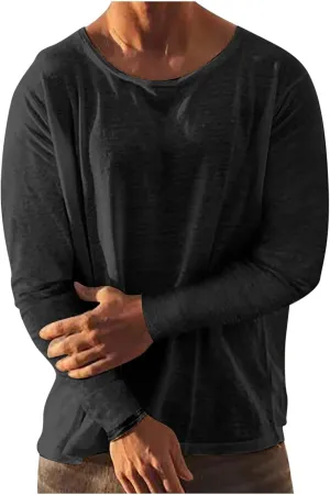 Men's Cotton Linen Long Sleeve T Shirts Summer Casual Crewneck Beach Yoga Pullover Tops Solid Hippie Tee Shirt Relaxed Fit