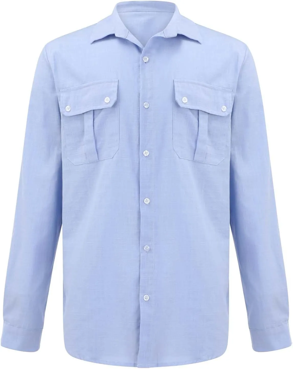 Men's Cotton Linen Shirts Retro Multi-Pockets Lapel Long Sleeve Workwear Breathable Quick Dry Summer Tropical Tops