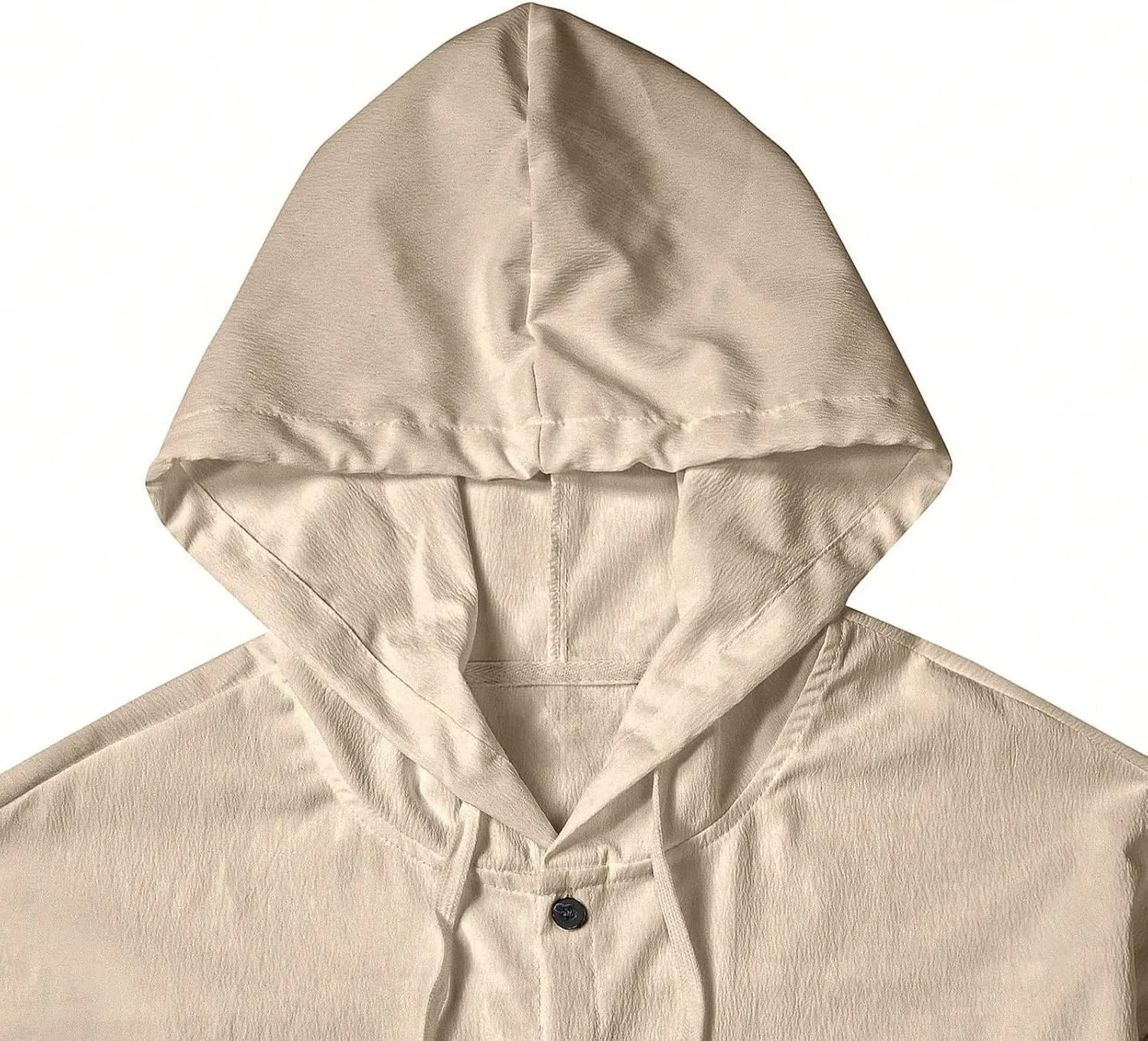 Men's Cotton Linen Shirts with Hood Long Sleeve Lace Up Button Down Shirt Quick Dry Boho Summer Beach Hipster Hoodies