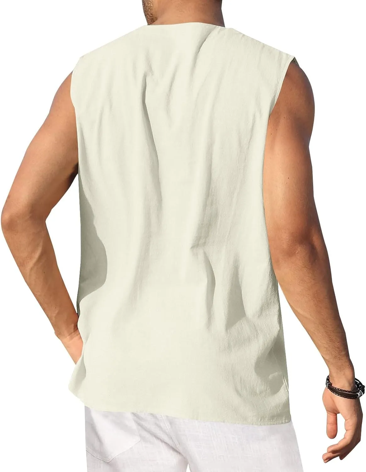 Men's Cotton Linen Tank Tops Casual Beach Hippie Lace Up Sleeveless Shirts Vintage Viking Renaissance Pirate Pullover