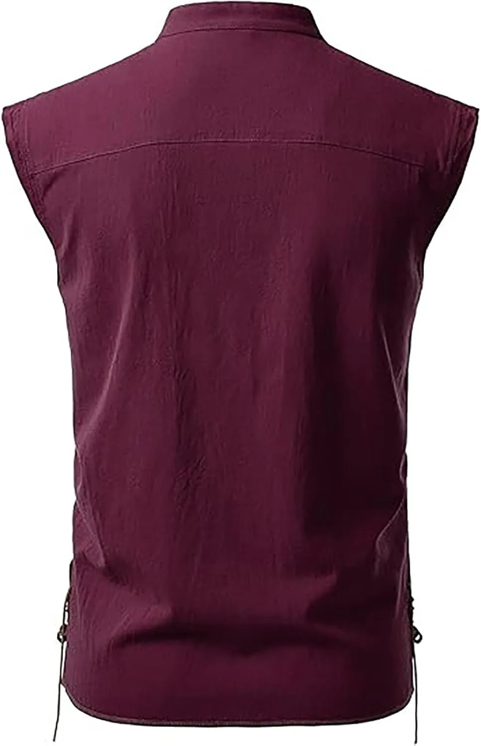 Men's Cotton Linen Tank Tops Workout Lace Up Sleeveless Shirts Bodybuilding Fitted Muscle Cut Off Shirt Vest Retro