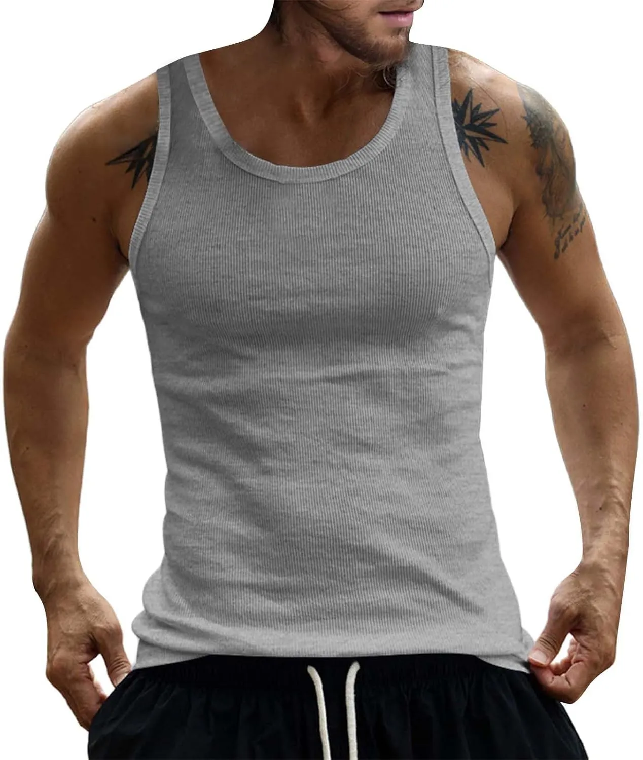 Men's Cotton Tank Tops Athletic Moisture Wicking Muscle Cut Off Shirt Bodybuilding Gym Workout Sleeveless Shirts