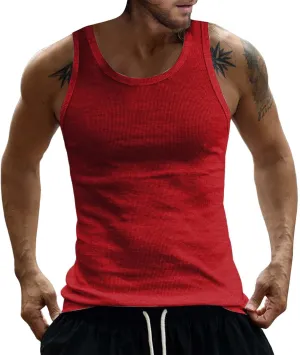 Men's Cotton Tank Tops Athletic Moisture Wicking Muscle Cut Off Shirt Bodybuilding Gym Workout Sleeveless Shirts