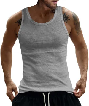 Men's Cotton Tank Tops Athletic Moisture Wicking Muscle Cut Off Shirt Bodybuilding Gym Workout Sleeveless Shirts