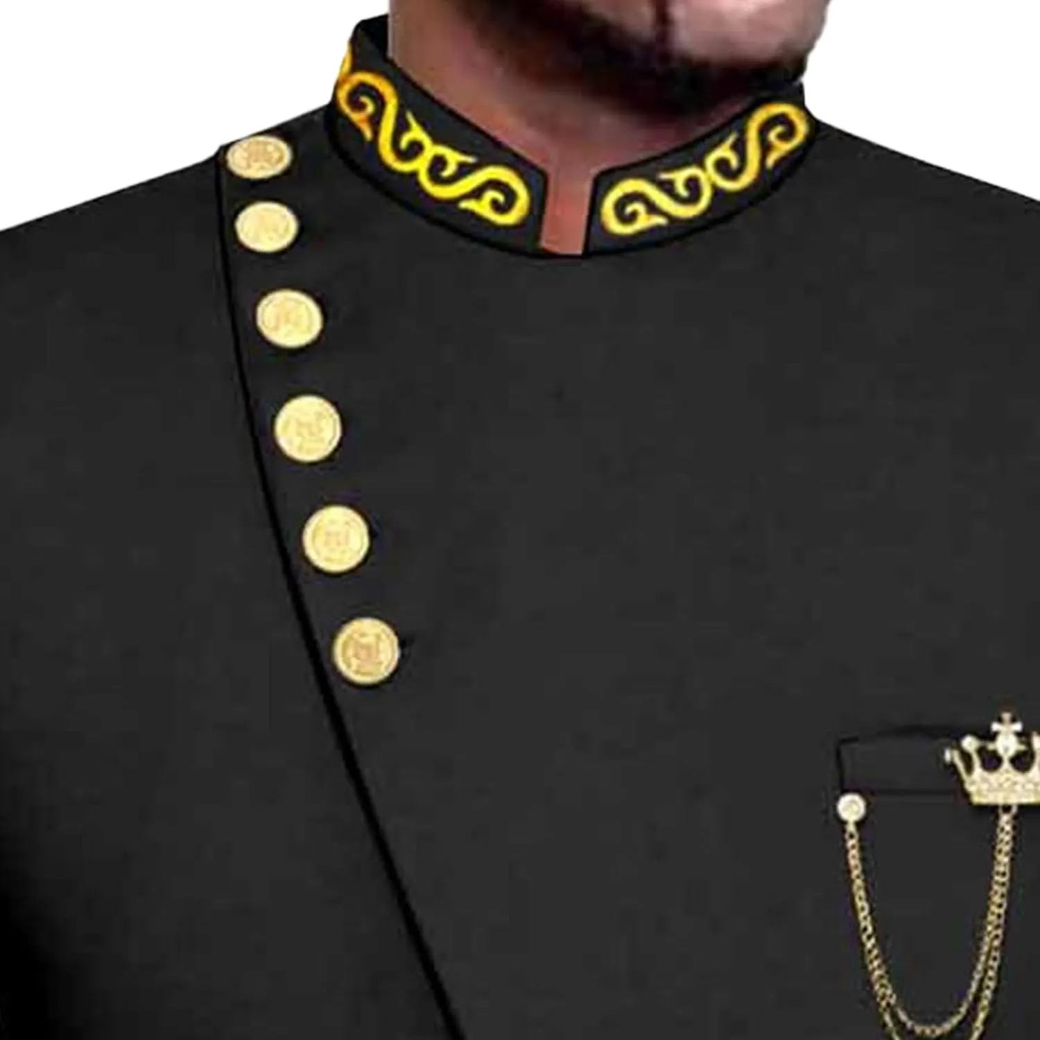 Men's Double Breasted Slim Fit Embroidery Suits African Chain Decorate Ethnic Suits Slim Fit Blazer Pants Outfits