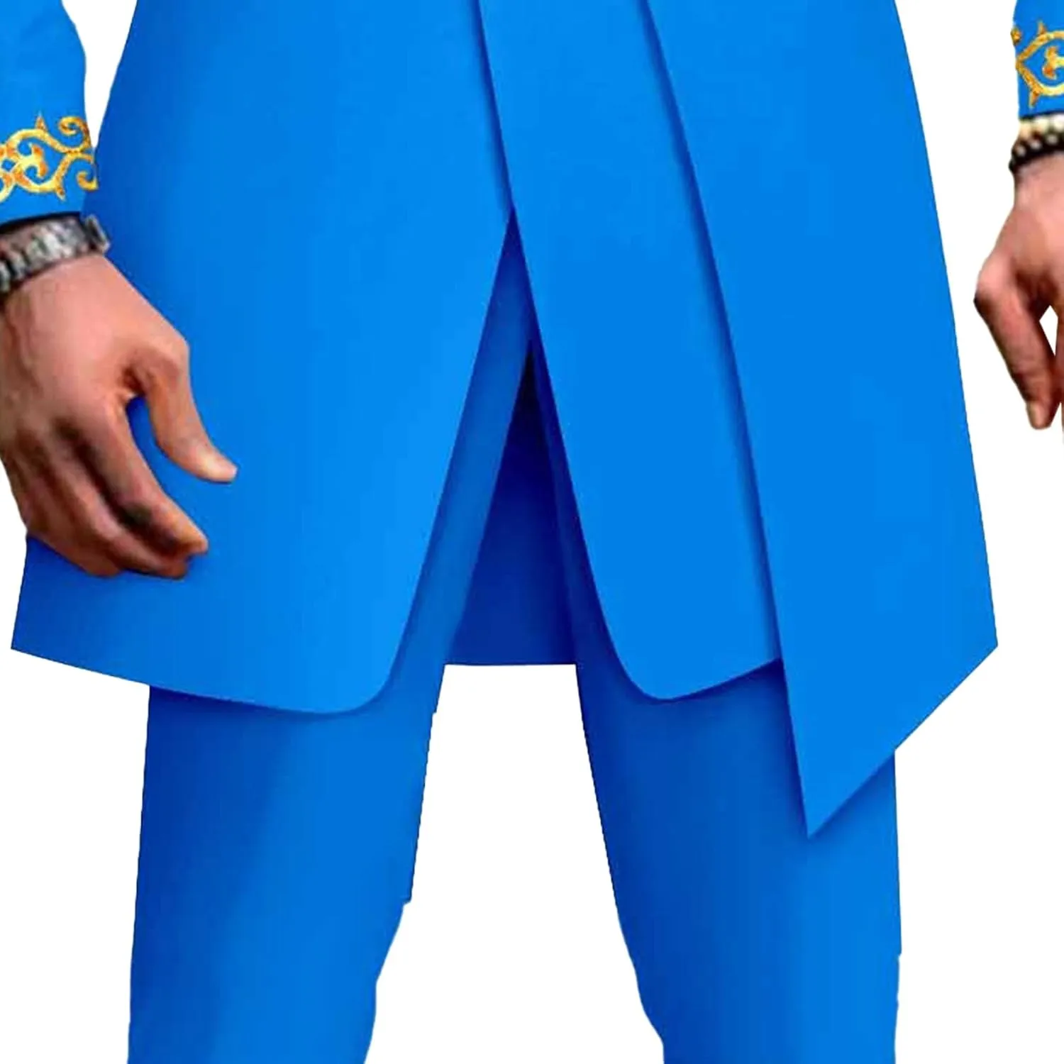 Men's Double Breasted Slim Fit Embroidery Suits African Chain Decorate Ethnic Suits Slim Fit Blazer Pants Outfits