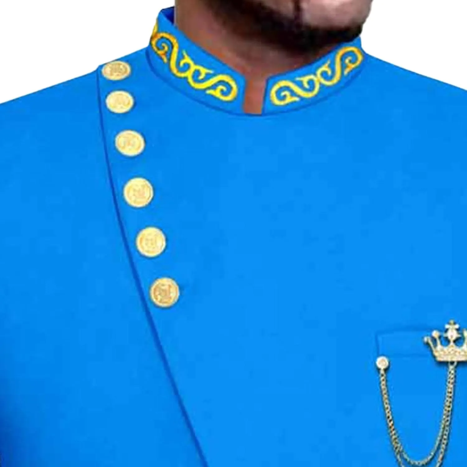 Men's Double Breasted Slim Fit Embroidery Suits African Chain Decorate Ethnic Suits Slim Fit Blazer Pants Outfits