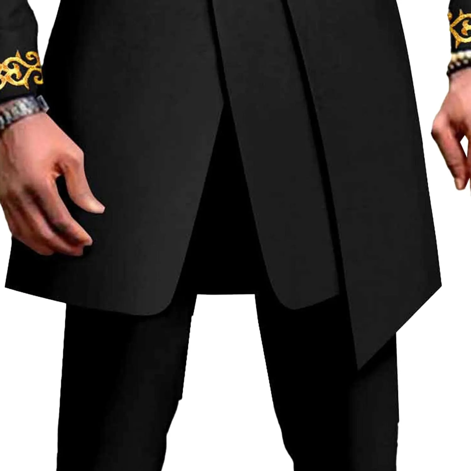 Men's Double Breasted Slim Fit Embroidery Suits African Chain Decorate Ethnic Suits Slim Fit Blazer Pants Outfits