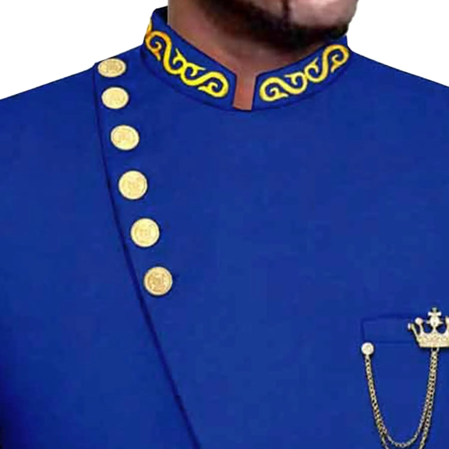 Men's Double Breasted Slim Fit Embroidery Suits African Chain Decorate Ethnic Suits Slim Fit Blazer Pants Outfits